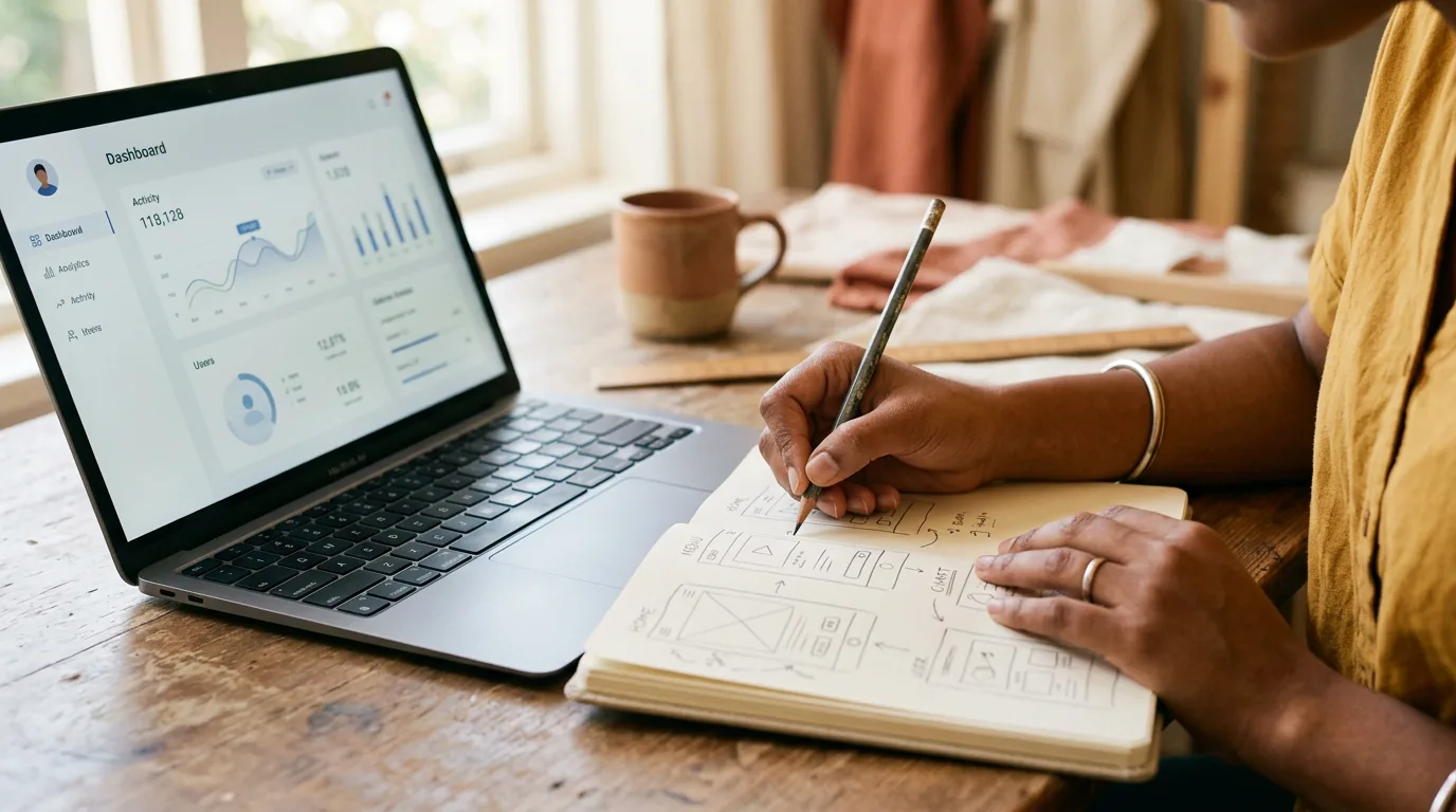 A HexxGen designer sketching a product interface