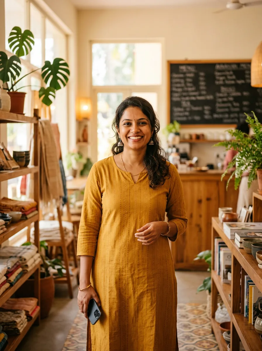 An Indian business owner in their shop